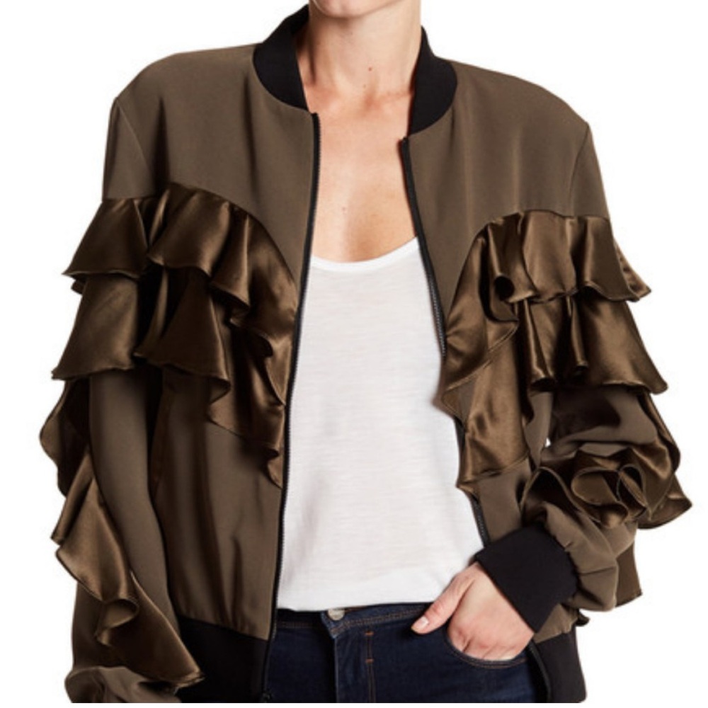 Cinq a Sept Leia Jacket - ruffle bomber jacket - M